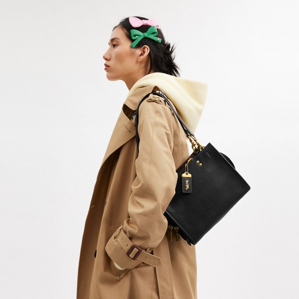 COACH®,Rogue Bag 25,Leather,Satchel,Logo,Metal,Casual,Black,Detail View