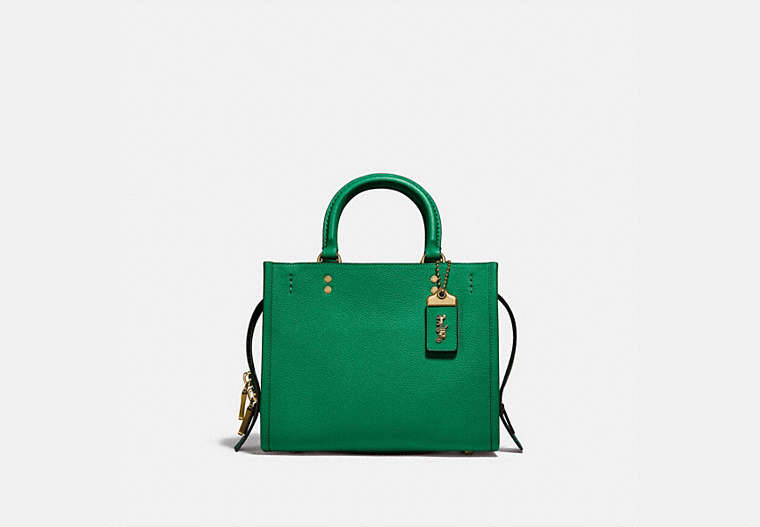 COACH®,ROGUE BAG 25,Pebble Leather,Medium,Brass/Green,Front View