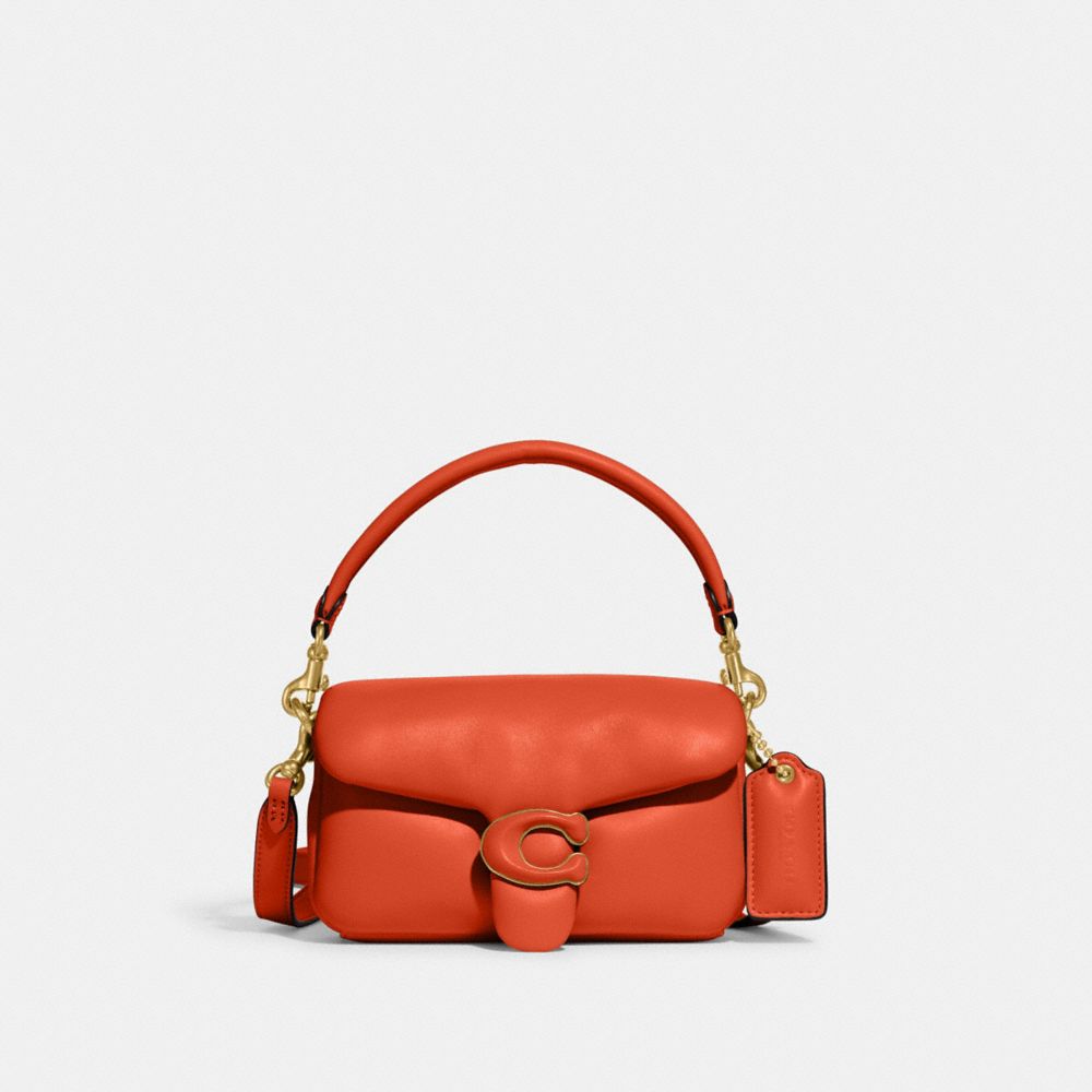 COACH®,PILLOW TABBY SHOULDER BAG 18,Nappa leather,Mini,Brass/Sun Orange,Front View