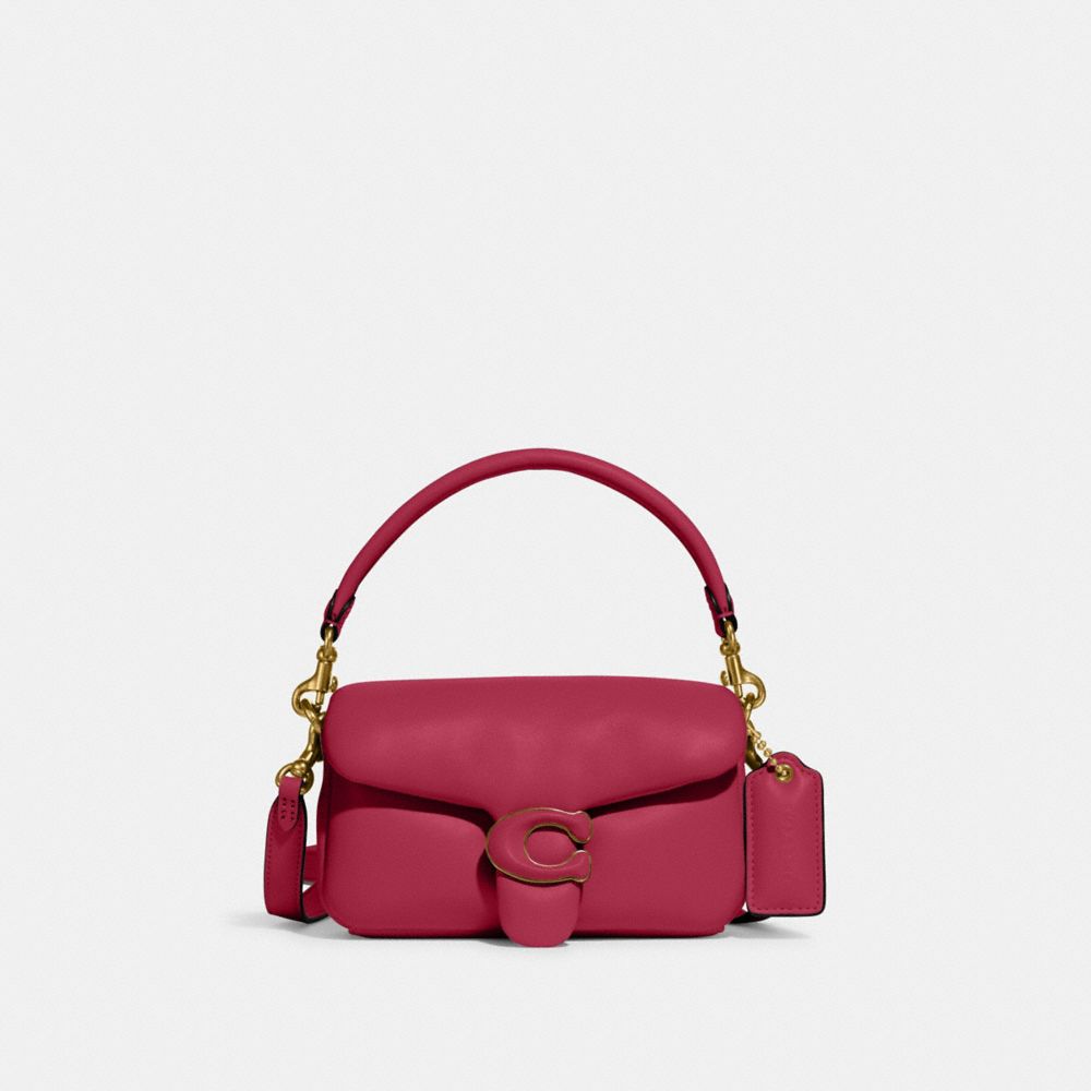 COACH®,Pillow Tabby Shoulder Bag 18,Calfskin Leather,Crossbody,Logo,Silver Metal,Casual,,Front View
