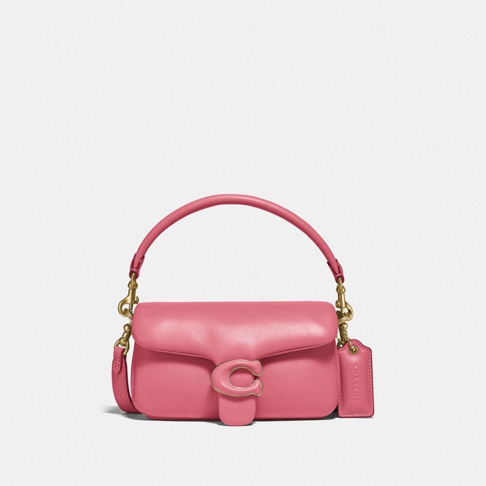 COACH®,PORTÉ-ÉPAULE PILLOW TABBY 18,Cuir nappa,Laiton/Rouge,Front View