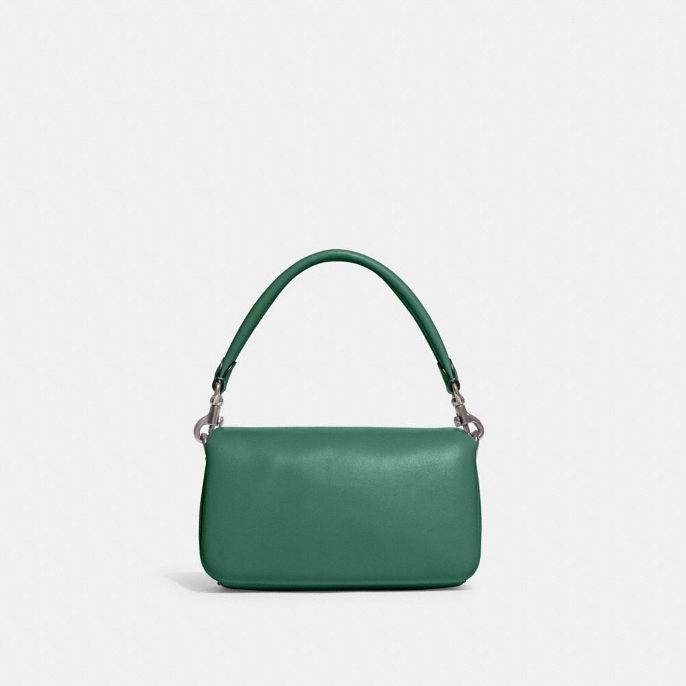 COACH®,Pillow Tabby Shoulder Bag 18,Calfskin Leather,Crossbody,Logo,Silver Metal,Casual,Green,Back View