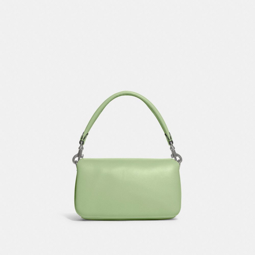 COACH®,Pillow Tabby Shoulder Bag 18,Calfskin Leather,Crossbody,Logo,Silver Metal,Casual,Green,Back View