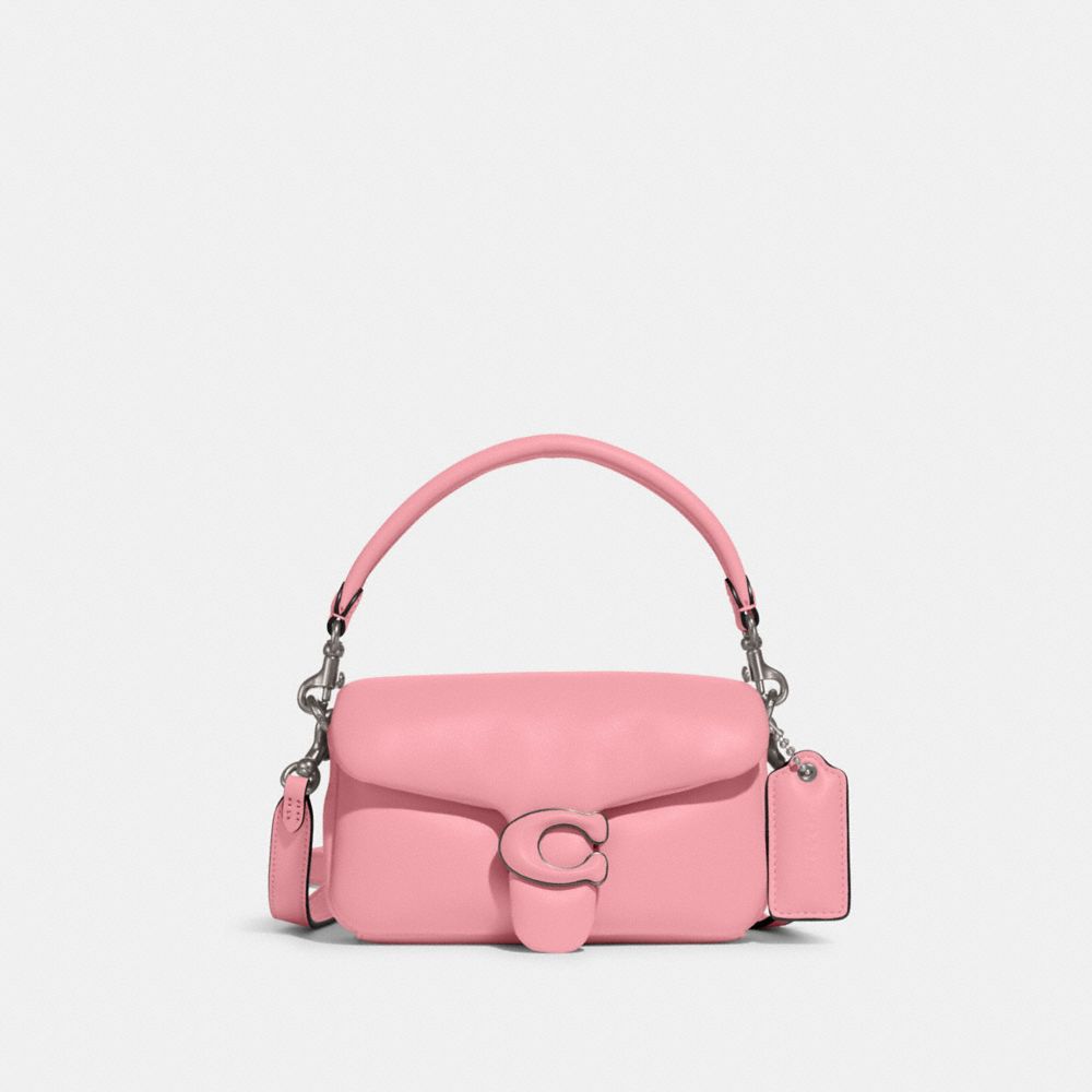 COACH®,Pillow Tabby Shoulder Bag 18,Calfskin Leather,Crossbody,Logo,Silver Metal,Casual,,Front View
