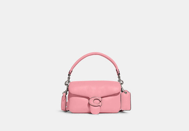COACH®,PILLOW TABBY SHOULDER BAG 18,Smooth Leather,Mini,Silver/Flower Pink,Front View