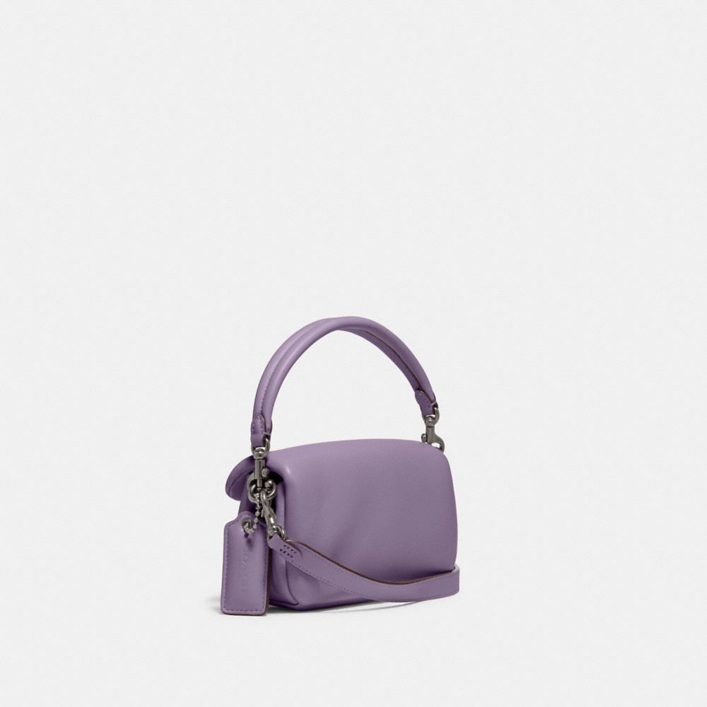 COACH®,Pillow Tabby Shoulder Bag 18,Calfskin Leather,Crossbody,Logo,Silver Metal,Casual,Purple,Angle View