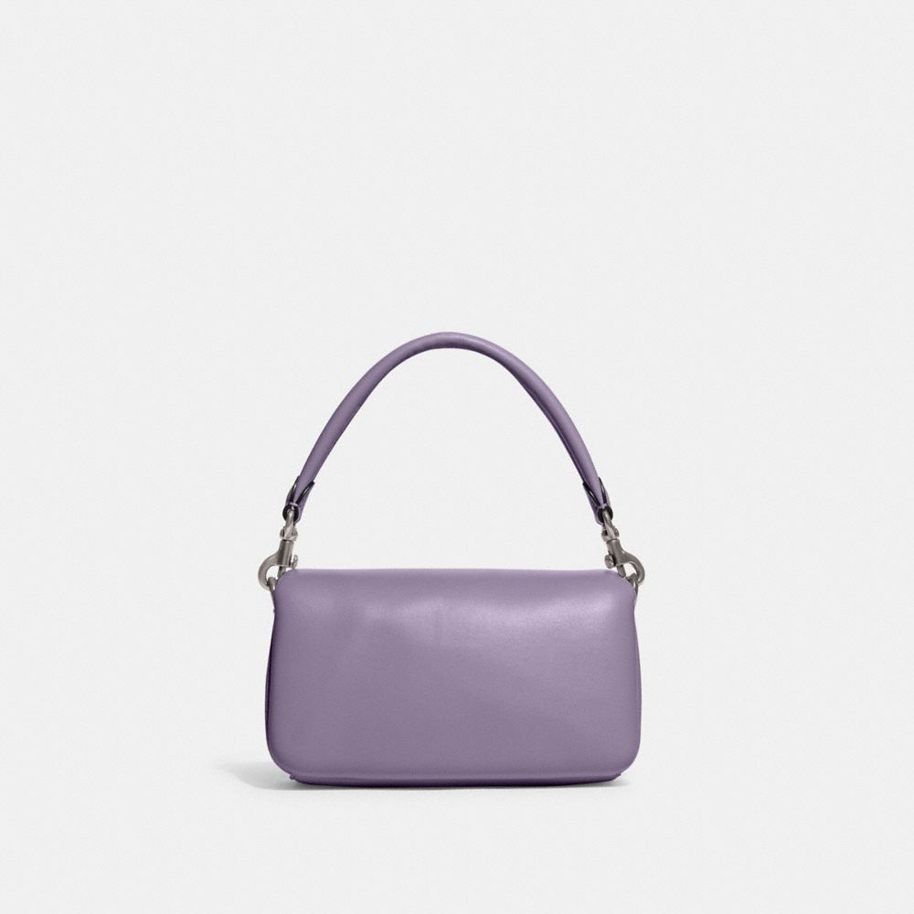 COACH®,Pillow Tabby Shoulder Bag 18,Calfskin Leather,Crossbody,Logo,Silver Metal,Casual,Purple,Back View