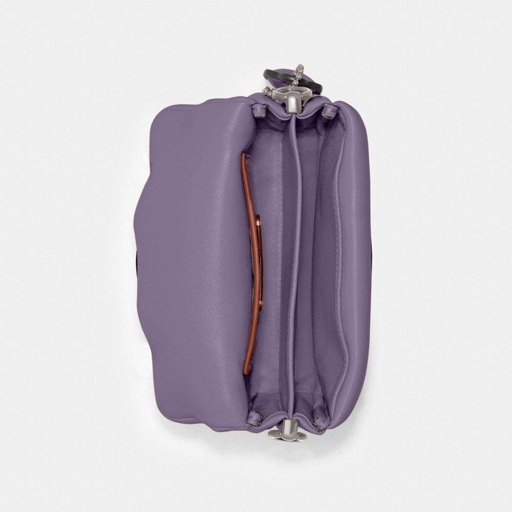 COACH®,Pillow Tabby Shoulder Bag 18,Calfskin Leather,Crossbody,Logo,Silver Metal,Casual,Purple,Inside View,Top View
