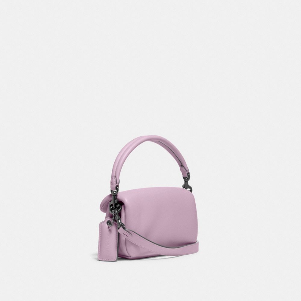 COACH®,Pillow Tabby Shoulder Bag 18,Calfskin Leather,Crossbody,Logo,Silver Metal,Casual,Lavender,Angle View
