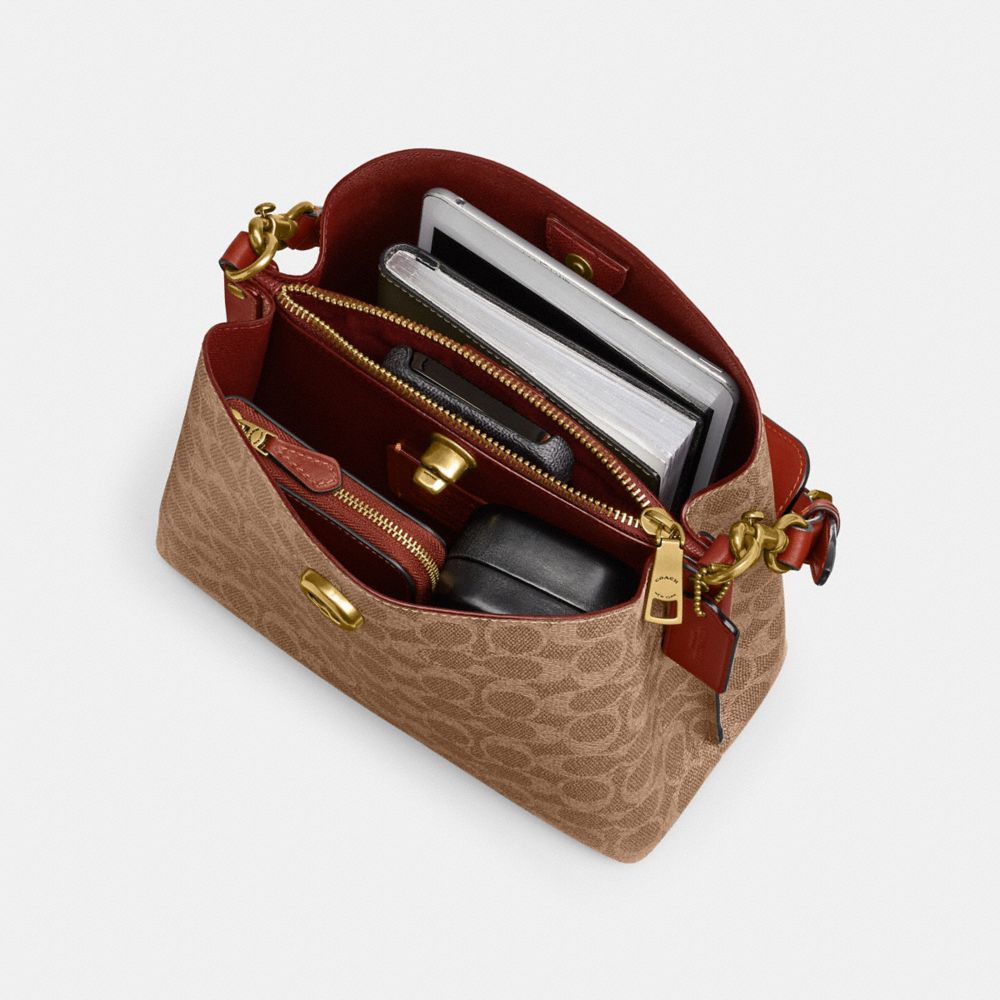 COACH®,SAC SEAU WILLOW EN TOILE SIGNATURE,Toile enduite exclusive,Laiton/Brun clair/Rouille,Inside View, Top View
