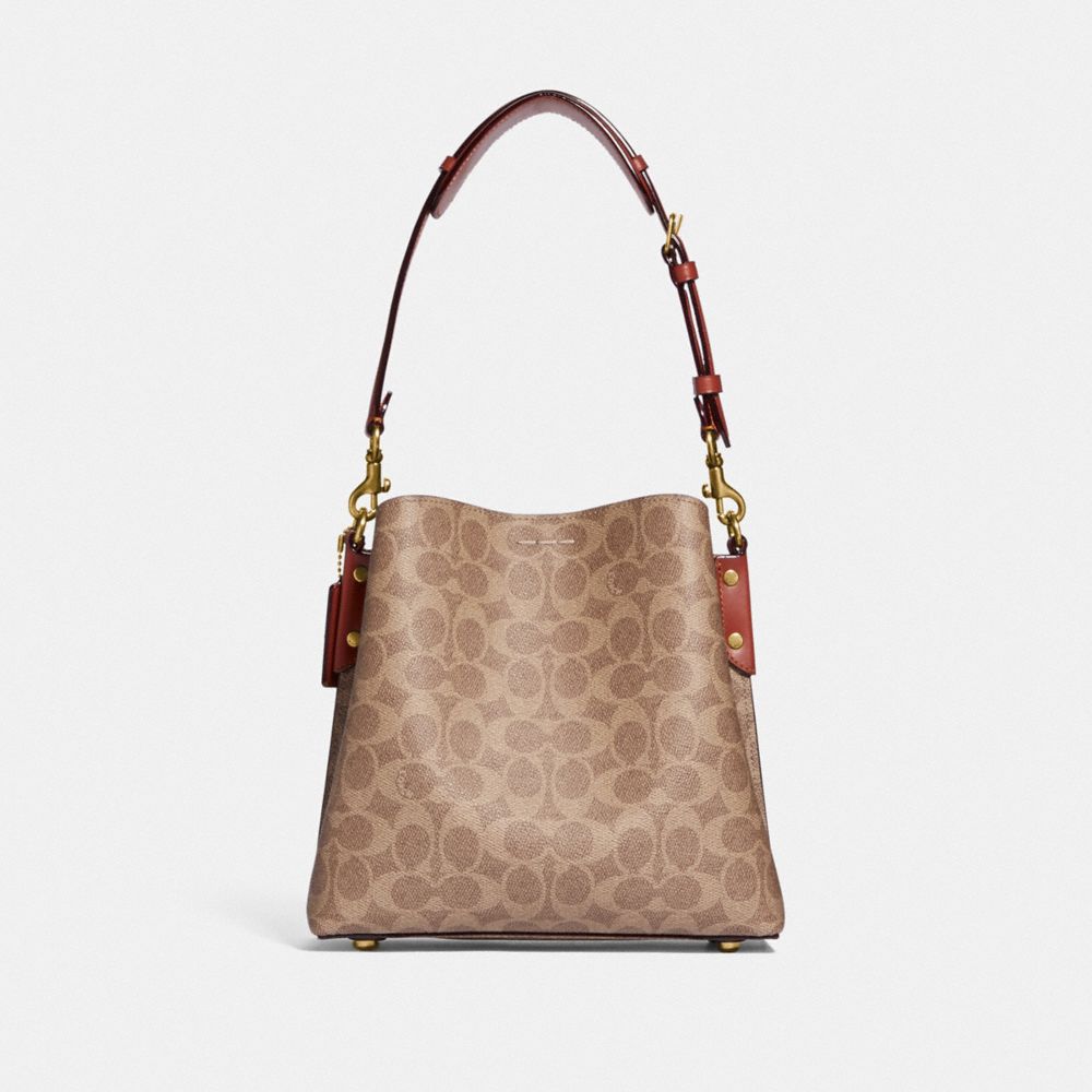 COACH®,Willow Bucket Bag In Signature Canvas,Canvas,Leather,Bucket,Casual,Brown,Back View