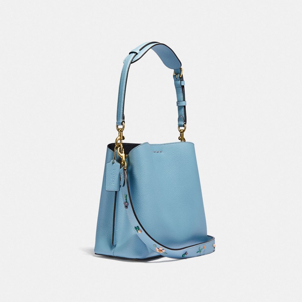 COACH®,WILLOW BUCKET BAG WITH FLORAL EMBROIDERY,Nappa leather,Medium,Brass/Azure,Angle View