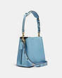 COACH®,WILLOW BUCKET BAG WITH FLORAL EMBROIDERY,Pebble Leather,Medium,Brass/Azure,Angle View