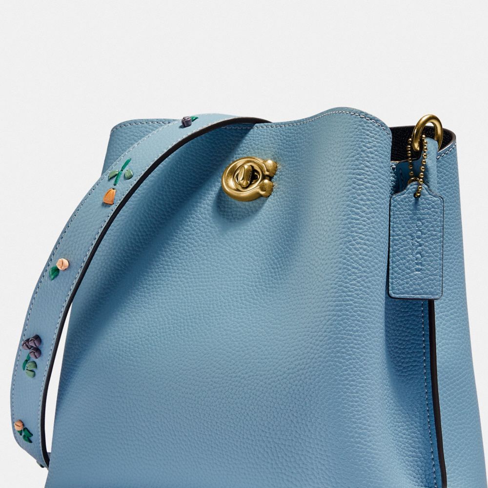 COACH Willow Bucket Bag With Floral Embroidery in Blue