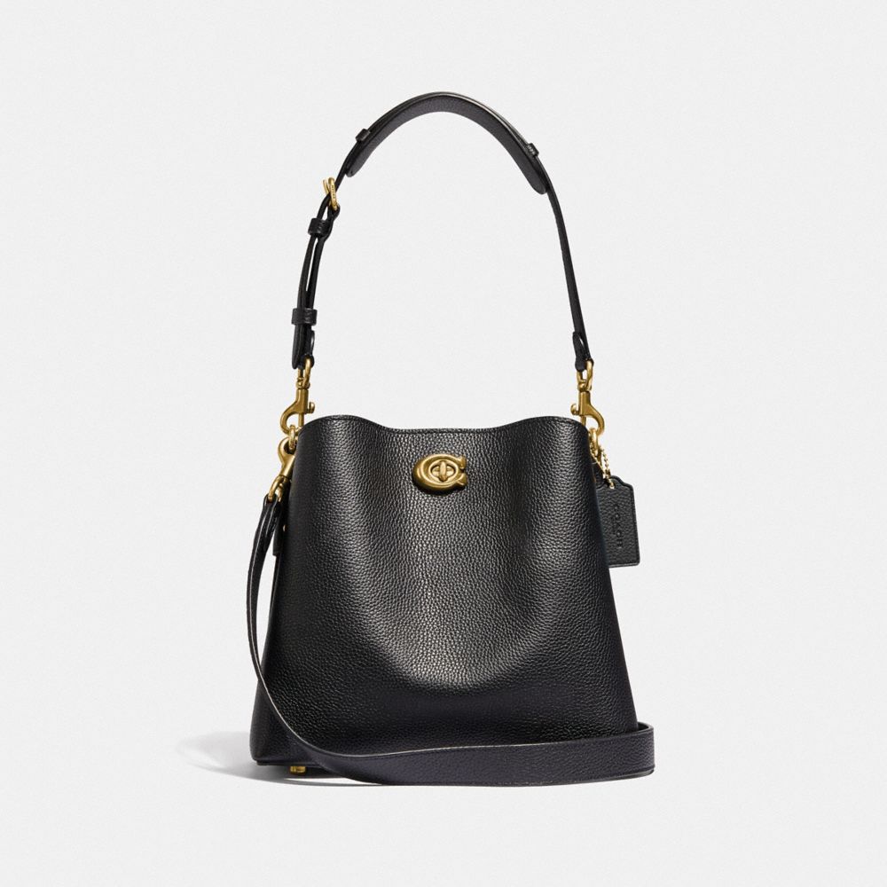 COACH®,WILLOW BUCKET BAG,Refined Pebble Leather,Medium,Brass/Black,Front View