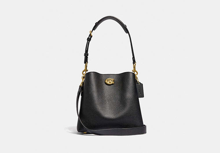 COACH®,WILLOW BUCKET BAG,Pebble Leather,Brass/Black,Front View image number 0