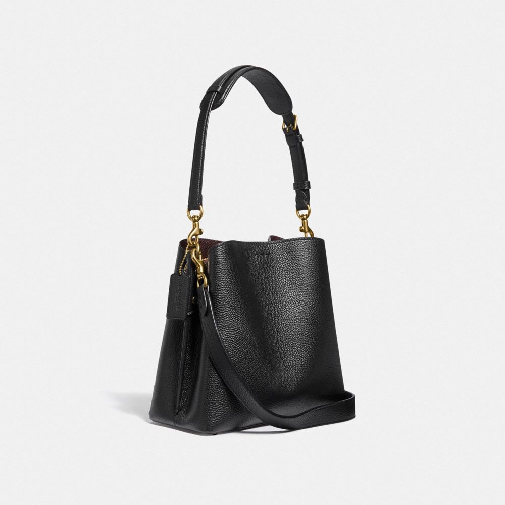 COACH®,WILLOW BUCKET BAG,Refined Pebble Leather,Medium,Brass/Black,Angle View