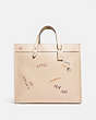 COACH®,FIELD TOTE 40 WITH EMBROIDERY,Pebble Leather,X-Large,Brass/Ivory Multi,Front View