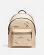 COACH®,CHARTER BACKPACK WITH EMBROIDERY,Pebble Leather,X-Large,Brass/Ivory Multi,Front View
