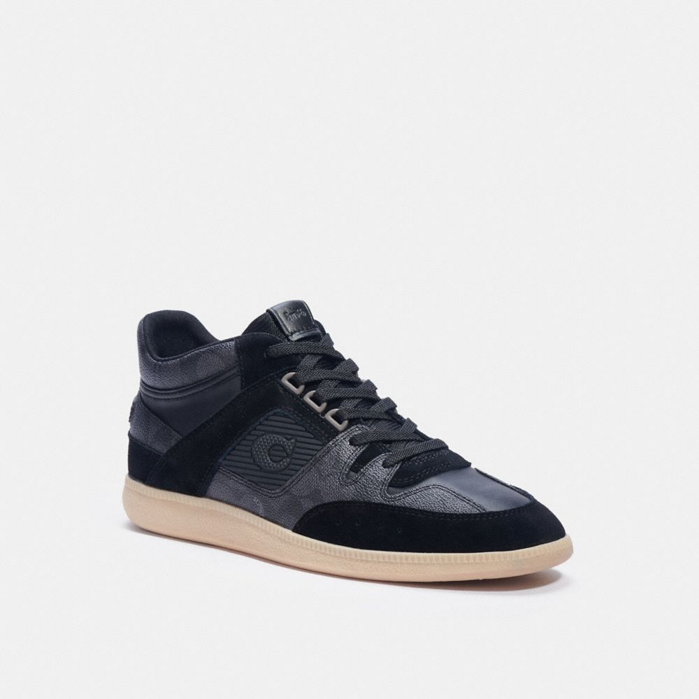 COACH®,CITYSOLE MID TOP SNEAKER,Signature Coated Canvas/Suede,Charcoal/Black,Front View