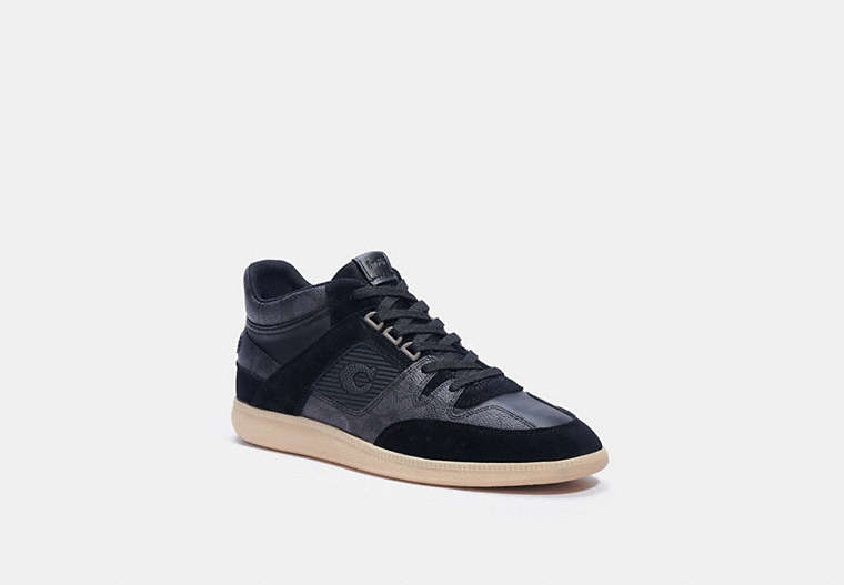COACH®,CITYSOLE MID TOP SNEAKER,Signature Coated Canvas/Suede,Charcoal/Black,Front View