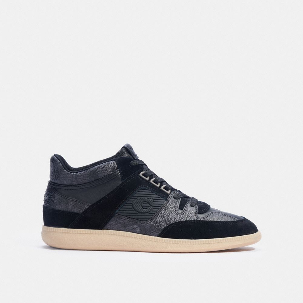 COACH®,CITYSOLE MID TOP SNEAKER,Signature Coated Canvas/Suede,Charcoal/Black,Angle View