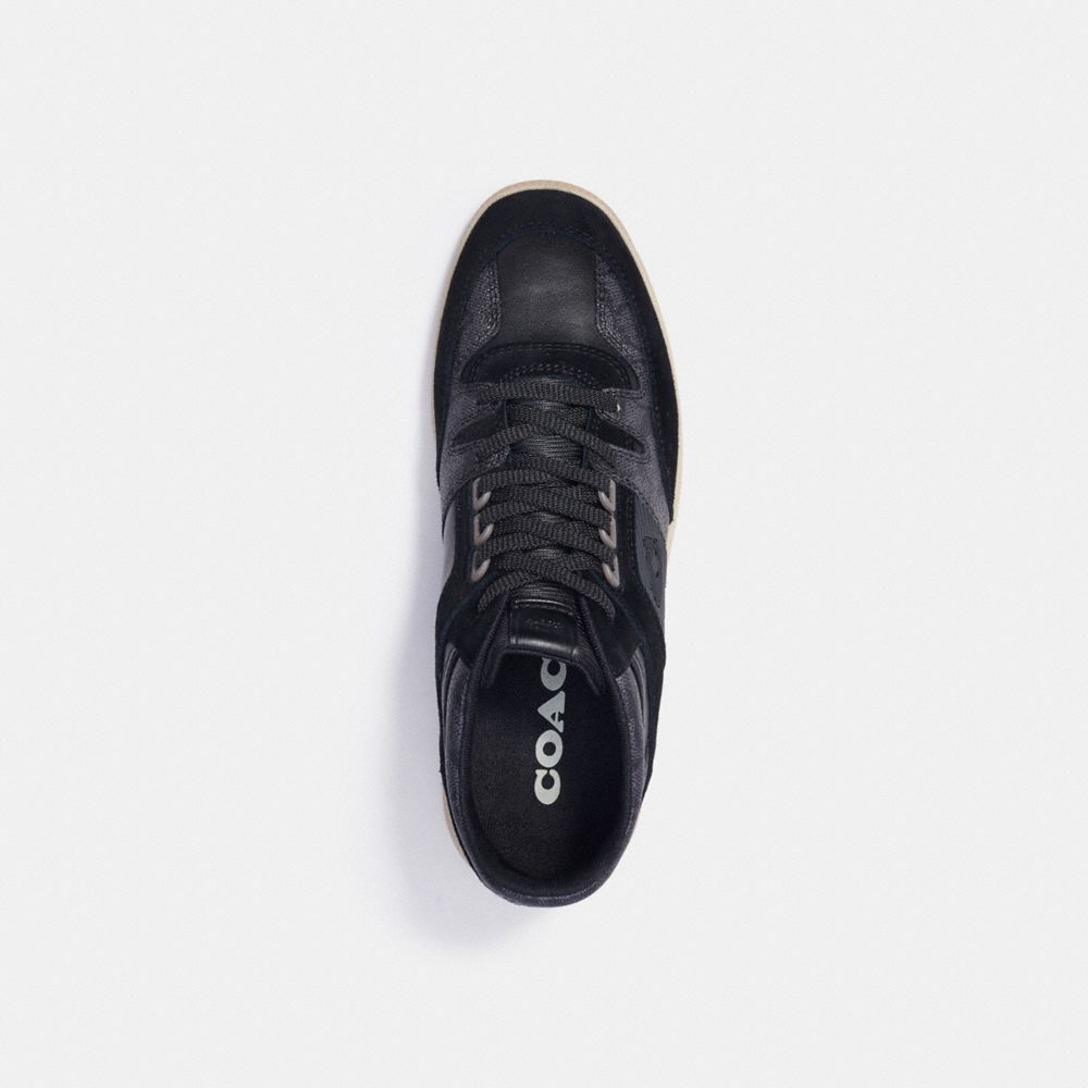 COACH®,CITYSOLE MID TOP SNEAKER,Signature Coated Canvas/Suede,Charcoal/Black,Inside View,Top View