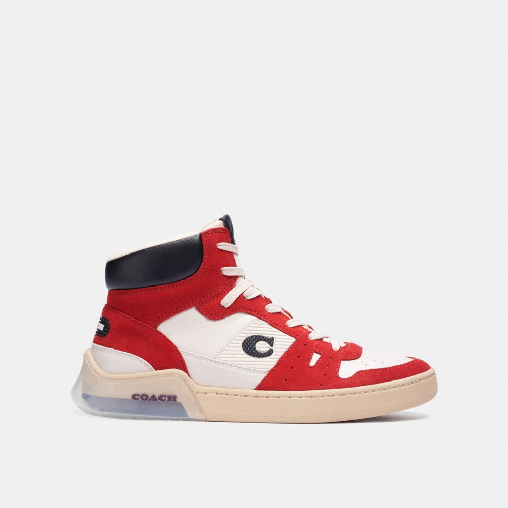 COACH®,CITYSOLE HIGH TOP SNEAKER,Leather/Suede,Bright Cardinal Chalk,Angle View