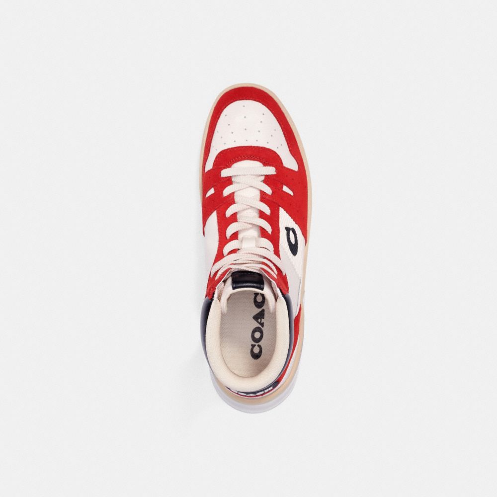 COACH®,CITYSOLE HIGH TOP SNEAKER,Leather/Suede,Bright Cardinal Chalk,Inside View,Top View