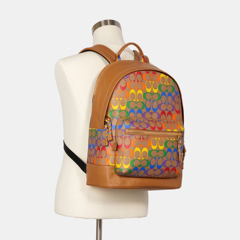 COACH®,WEST BACKPACK IN RAINBOW SIGNATURE CANVAS,Large,Gunmetal/Khaki Multi,Alternate View