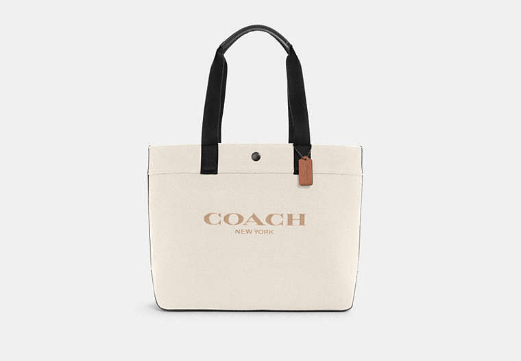 COACH®,TOTE 38 WITH COACH,Synthetic,Large,Gunmetal/Chalk,Front View