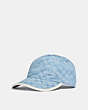 COACH®,SIGNATURE CHAMBRAY BASEBALL CAP,cotton,Pale Chambray/Saddle,Front View