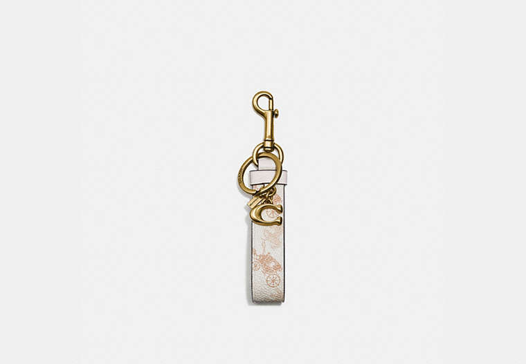 COACH®,LOOP BAG CHARM WITH HORSE AND CARRIAGE PRINT,Coated Canvas,Brass/Chalk,Front View