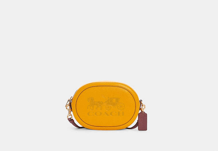 COACH®,CAMERA BAG WITH HORSE AND CARRIAGE,Pebble Leather,Small,Gold/Ochre/Vintage Mauve,Front View