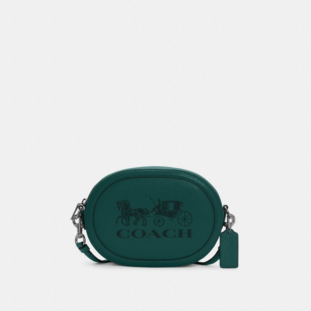 Coach Green Color Block Horse & Carriage Leather Saddle Bag