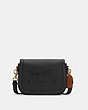 COACH®,SADDLE BAG WITH HORSE AND CARRIAGE,Pebble Leather,Medium,Gold/Black/Redwood,Front View