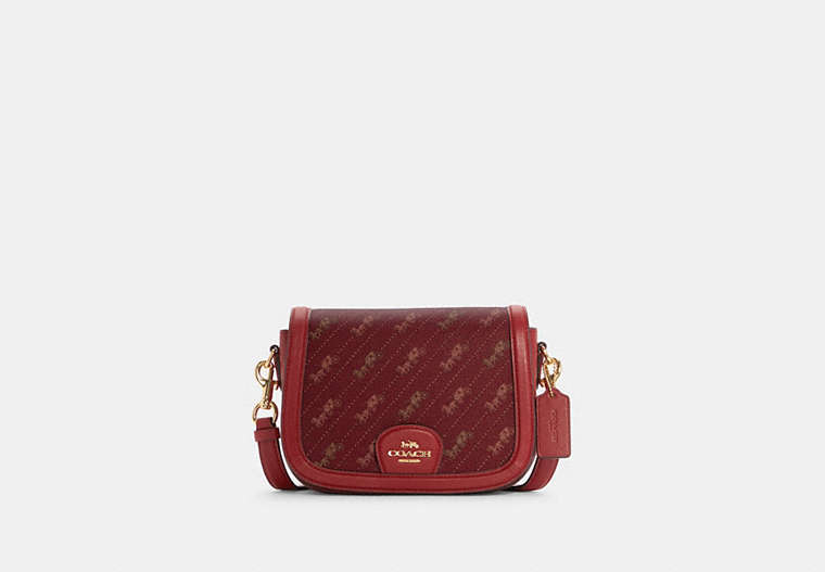 COACH®,SADDLE BAG WITH HORSE AND CARRIAGE DOT PRINT,Small,Gold/1941 Red,Front View