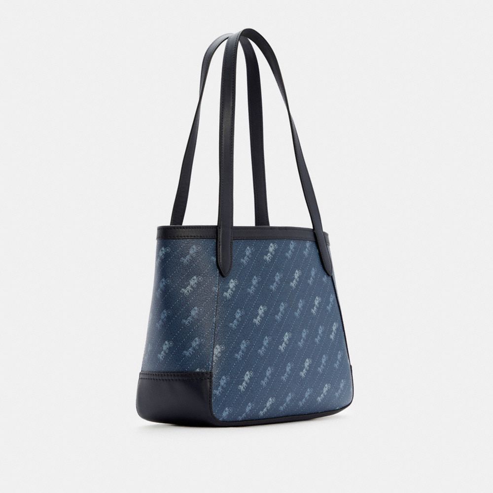 COACH®,TOTE 27 WITH HORSE AND CARRIAGE DOT PRINT,Novelty Print,Medium,Gold/Denim,Angle View