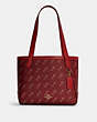 COACH®,TOTE 27 WITH HORSE AND CARRIAGE DOT PRINT,Canvas/Smooth Leather,Medium,Gold/1941 Red,Front View