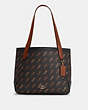 COACH®,TOTE WITH HORSE AND CARRIAGE DOT PRINT,Canvas/Smooth Leather,Large,Gold/Black,Front View