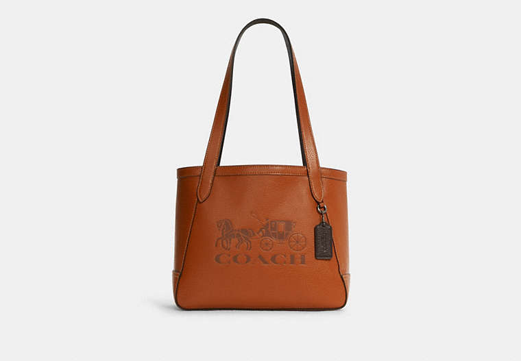 COACH®,TOTE 27 WITH HORSE AND CARRIAGE,n/a,Medium,Gunmetal/Ginger,Front View