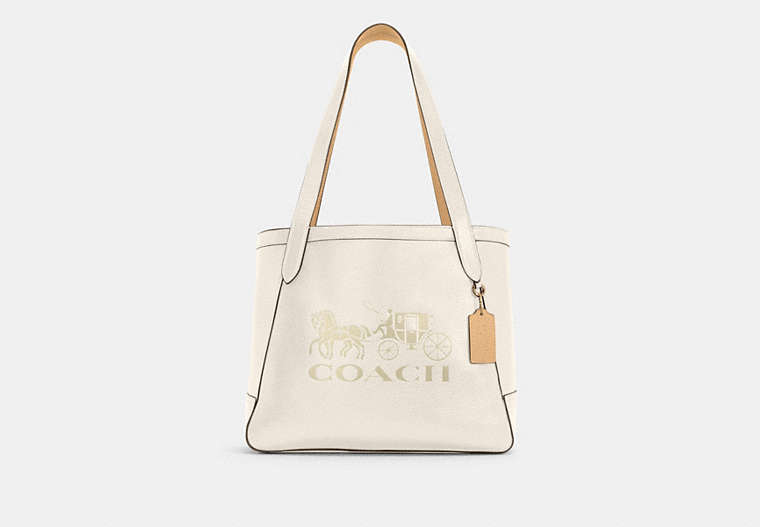 COACH®,TOTE WITH HORSE AND CARRIAGE,Pebble Leather,Large,Gold/Chalk/Vanilla Cream,Front View