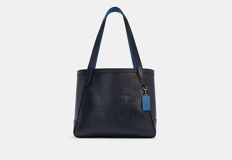 COACH®,TOTE WITH HORSE AND CARRIAGE,Pebble Leather,Large,Gold/Midnight/Sky Blue,Front View