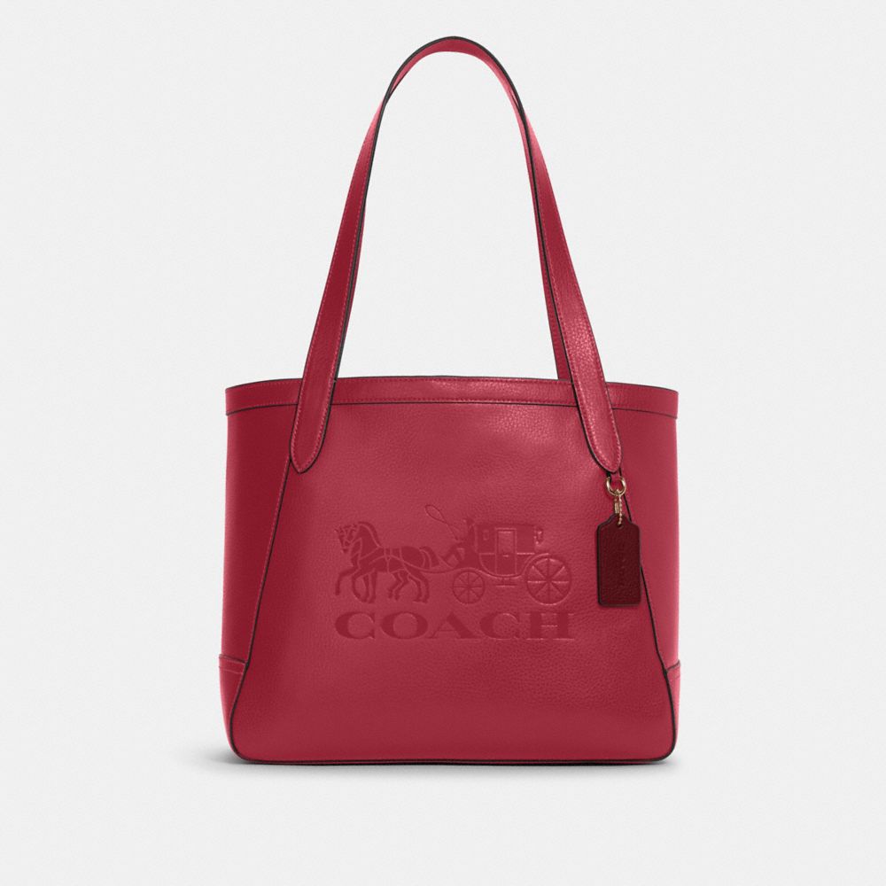 COACH®,TOTE WITH HORSE AND CARRIAGE,Pebble Leather,Large,Gold/Strawberry Haze,Front View