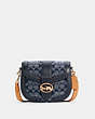 COACH®,GEORGIE SADDLE BAG IN SIGNATURE CHAMBRAY,Chambray/Smooth Leather,Medium,Gold/Denim Multi,Front View