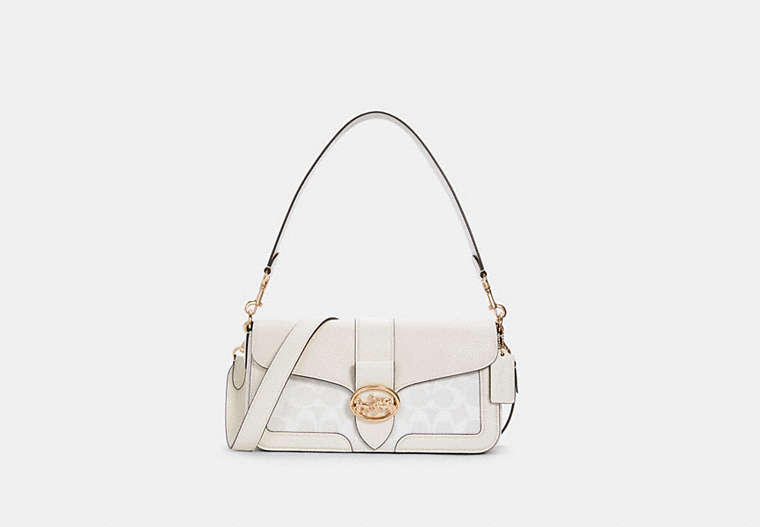COACH®,GEORGIE SHOULDER BAG IN SIGNATURE CANVAS,Signature Coated Canvas/Smooth Leather/Pebble Leather,Small,Gold/Chalk/Chalk,Front View
