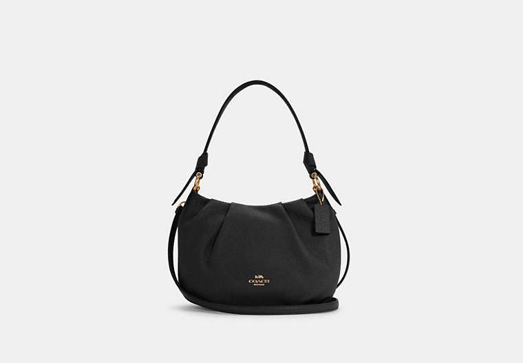 COACH®,EVERLY SHOULDER BAG,Pebble Leather,Medium,Gold/Black,Front View
