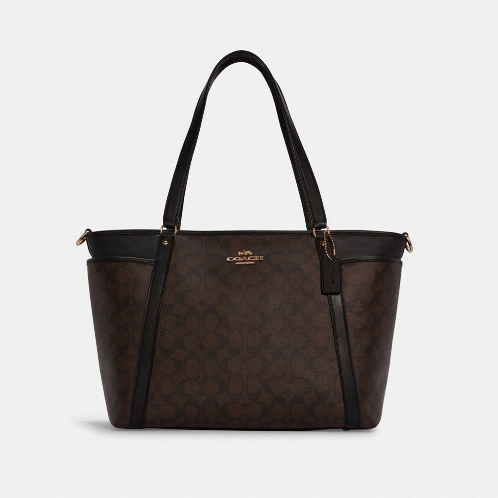 COACH®,BABY BAG IN SIGNATURE CANVAS,X-Large,Gold/Brown Black,Front View image number 0