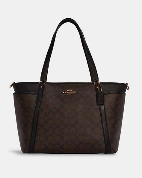 COACH®,BABY BAG IN SIGNATURE CANVAS,Canvas/Smooth Leather,X-Large,Gold/Brown Black,Front View