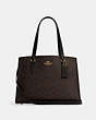 COACH®,TATUM CARRYALL IN SIGNATURE CANVAS,Signature Coated Canvas/Smooth Leather,Large,Gold/Brown Black,Front View